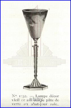 G. Labbe & A. Neut Lampe Art Déco En Bronze Nickelé Et Tulipe En Pate De Verre