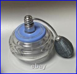 GARNITURE de TOILETTE ART DÉCO Verre peint en bleu Tchécoslovaquie Czech glass