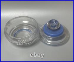 GARNITURE de TOILETTE ART DÉCO Verre peint en bleu Tchécoslovaquie Czech glass