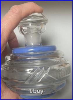 GARNITURE de TOILETTE ART DÉCO Verre peint en bleu Tchécoslovaquie Czech glass