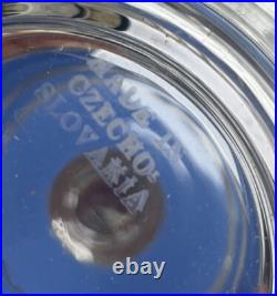 GARNITURE de TOILETTE ART DÉCO Verre peint en bleu Tchécoslovaquie Czech glass