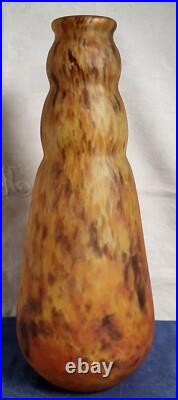 GRAND VASE BALUSTRE en VERRE MARMORÉEN tons orangés signé André DELATTE Art Déco