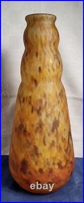 GRAND VASE BALUSTRE en VERRE MARMORÉEN tons orangés signé André DELATTE Art Déco