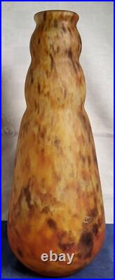GRAND VASE BALUSTRE en VERRE MARMORÉEN tons orangés signé André DELATTE Art Déco