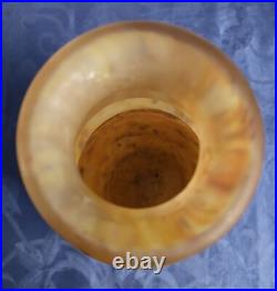 GRAND VASE BALUSTRE en VERRE MARMORÉEN tons orangés signé André DELATTE Art Déco