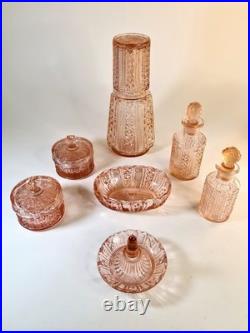 Garniture de toilette Art Déco rose poudré Verrerie de Scailmont