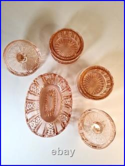 Garniture de toilette Art Déco rose poudré Verrerie de Scailmont