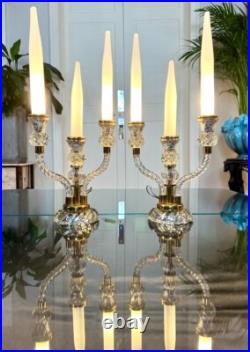Girandoles Art Déco Paire de lampes Fausses bougies en Opaline Blanche