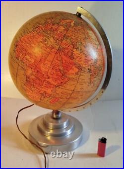 Globe terrestre ancien en verre éclairage mappemonde art déco