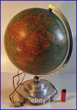 Globe terrestre ancien en verre éclairage mappemonde art déco