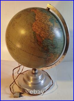 Globe terrestre ancien en verre éclairage mappemonde art déco