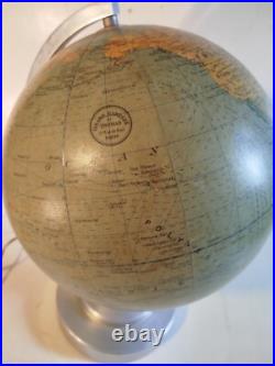 Globe terrestre ancien en verre éclairage mappemonde art déco