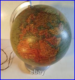 Globe terrestre ancien en verre éclairage mappemonde art déco
