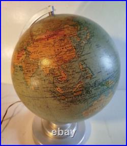 Globe terrestre ancien en verre éclairage mappemonde art déco