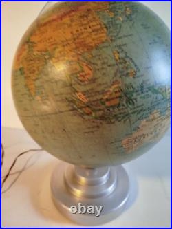 Globe terrestre ancien en verre éclairage mappemonde art déco