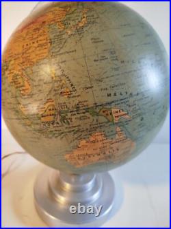 Globe terrestre ancien en verre éclairage mappemonde art déco
