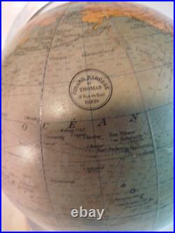 Globe terrestre ancien en verre éclairage mappemonde art déco