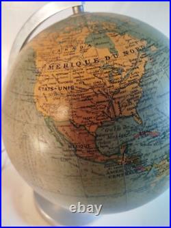 Globe terrestre ancien en verre éclairage mappemonde art déco