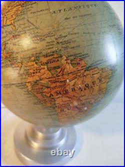 Globe terrestre ancien en verre éclairage mappemonde art déco