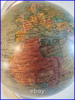 Globe terrestre ancien en verre éclairage mappemonde art déco