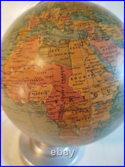 Globe terrestre ancien en verre éclairage mappemonde art déco
