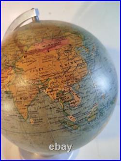 Globe terrestre ancien en verre éclairage mappemonde art déco