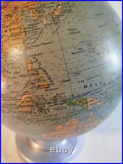 Globe terrestre ancien en verre éclairage mappemonde art déco