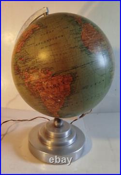 Globe terrestre ancien en verre éclairage mappemonde art déco