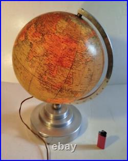 Globe terrestre ancien en verre éclairage mappemonde art déco