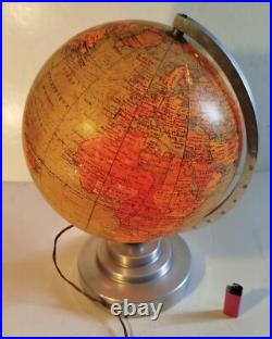 Globe terrestre ancien en verre éclairage mappemonde art déco