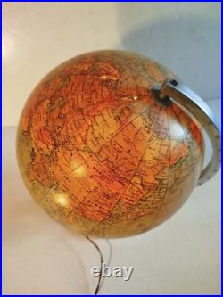 Globe terrestre ancien en verre éclairage mappemonde art déco