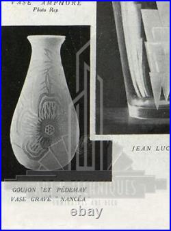 Goujon & Pedemay Ets Nancéa Lampe Champignon Art Déco En Verre Gravé 1930