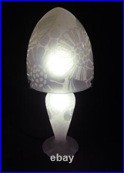 Goujon & Pedemay Ets Nancéa Lampe Champignon Art Déco En Verre Gravé 1930