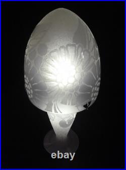 Goujon & Pedemay Ets Nancéa Lampe Champignon Art Déco En Verre Gravé 1930