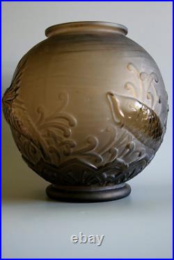 Grand Vase Ancien Art Deco Pierre D'avesn Poisson Volant En Verre