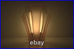 Grand Vase Art Deco Eventail Gratte-Ciel Verre Presse Rose Satine Acide 1930 Grand Vase Art Deco Eventail Gratte-Ciel Verre Presse Rose Satine Acide 1930