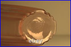 Grand Vase Art Deco Eventail Gratte-Ciel Verre Presse Rose Satine Acide 1930