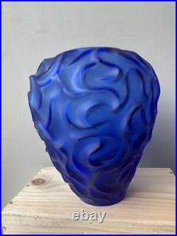 Grand Vase Art deco Bleu France Cristalerie de Haute Bretagne cristal verre poli