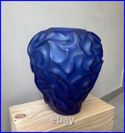 Grand Vase Art deco Bleu France Cristalerie de Haute Bretagne cristal verre poli