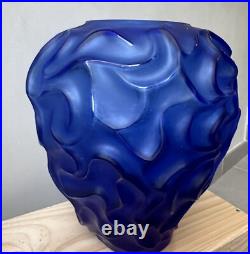 Grand Vase Art deco Bleu France Cristalerie de Haute Bretagne cristal verre poli