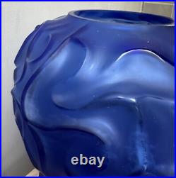 Grand Vase Art deco Bleu France Cristalerie de Haute Bretagne cristal verre poli