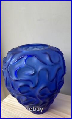 Grand Vase Art deco Bleu France Cristalerie de Haute Bretagne cristal verre poli