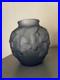 Grand Vase Boule Verre Depoli Bleu Fume Ipomees Volubilis Art Deco 1930 H20cm