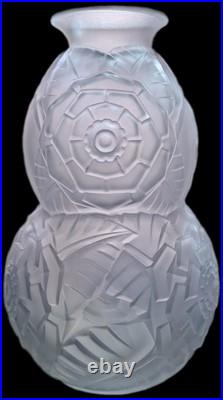 Grand Vase Muller Frères Lunéville signé Art Déco coloquinte moderniste verre