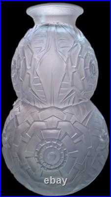 Grand Vase Muller Frères Lunéville signé Art Déco coloquinte moderniste verre