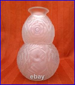 Grand Vase Muller Frères Lunéville signé Art Déco coloquinte moderniste verre