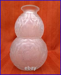 Grand Vase Muller Frères Lunéville signé Art Déco coloquinte moderniste verre