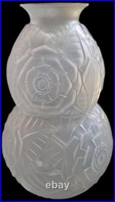 Grand Vase Muller Frères Lunéville signé Art Déco coloquinte moderniste verre