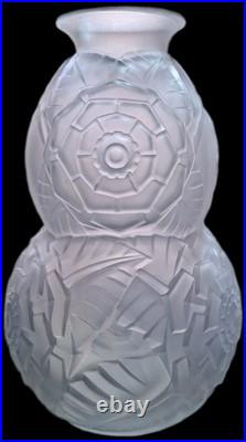 Grand Vase Muller Frères Lunéville signé Art Déco coloquinte moderniste verre