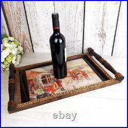 Grand plateau pour cocktails et liqueurs en verre & bois cuivre Art Déco France